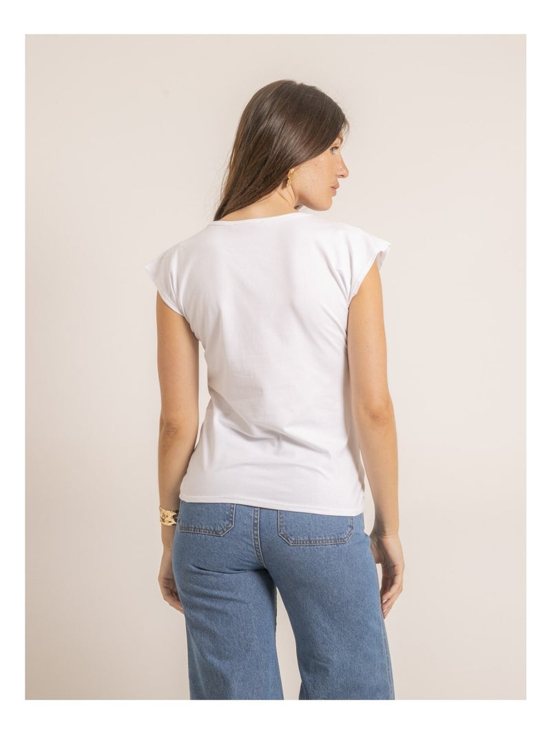 Camiseta de manga corta con strass FANIA Blanco - Kiabi