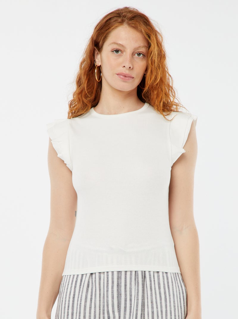 Camiseta de manga corta con volantes BLANCO - Kiabi