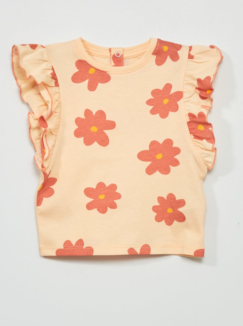 Camiseta de manga corta con volantes NARANJA - Kiabi