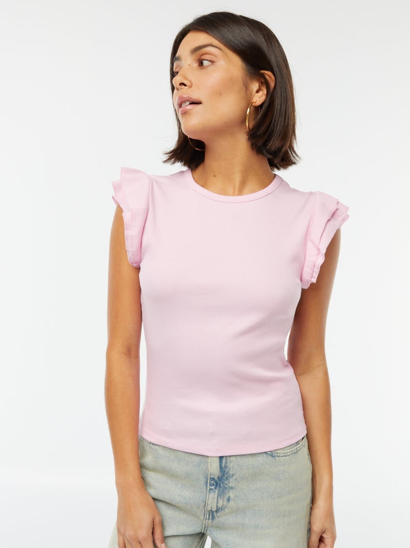 Camiseta de manga corta con volantes ROSA - Kiabi