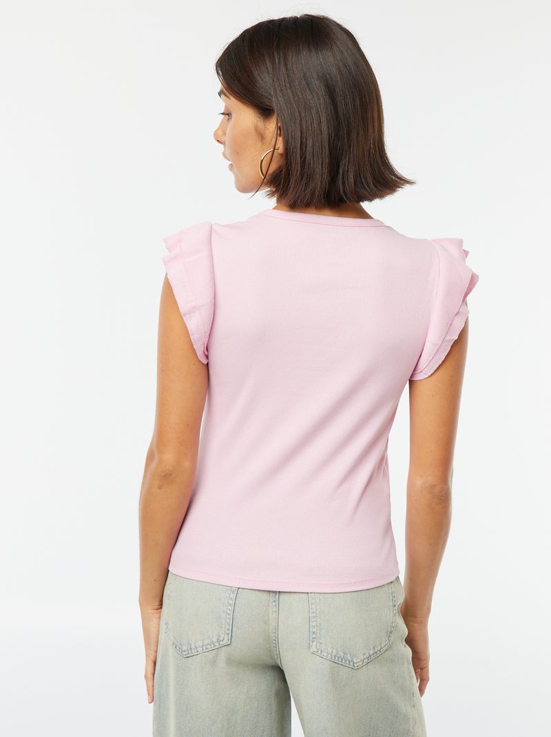 Camiseta de manga corta con volantes ROSA - Kiabi