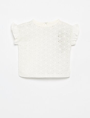 Camiseta de manga corta con volantes y bordados ingleses