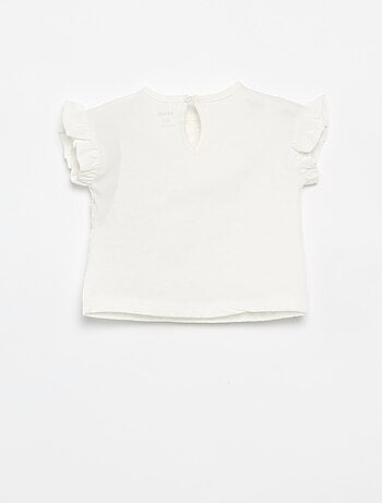 Camiseta de manga corta con volantes y bordados ingleses