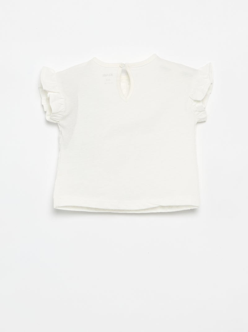 Camiseta de manga corta con volantes y bordados ingleses Blanco - Kiabi