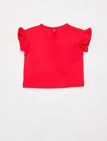 Camiseta de manga corta con volantes y bordados ingleses
