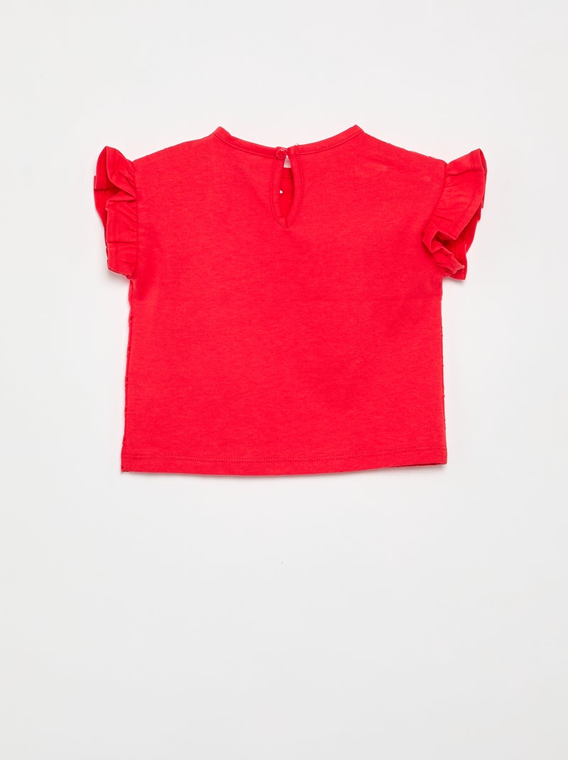 Camiseta de manga corta con volantes y bordados ingleses Rojo - Kiabi