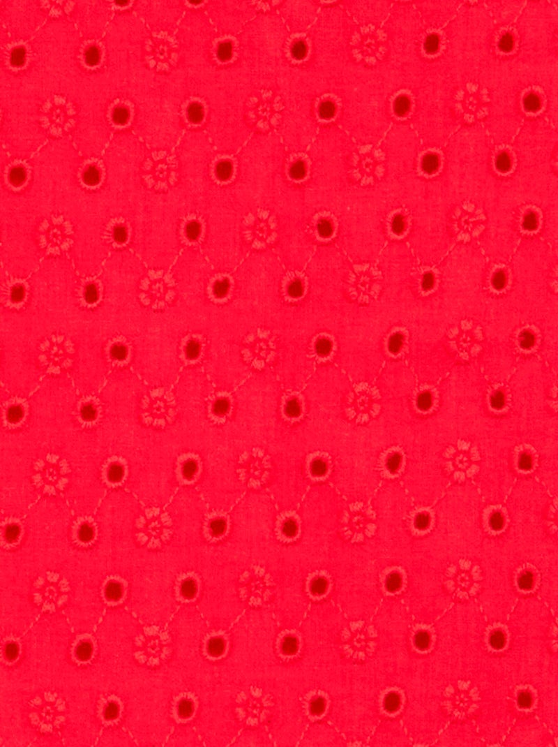 Camiseta de manga corta con volantes y bordados ingleses Rojo - Kiabi