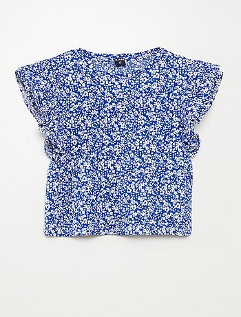 Camiseta de manga corta con volantes y cuello redondo estampada