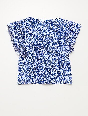 Camiseta de manga corta con volantes y cuello redondo estampada