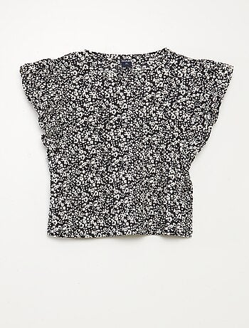 Camiseta de manga corta con volantes y cuello redondo estampada