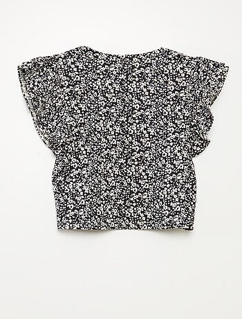 Camiseta de manga corta con volantes y cuello redondo estampada