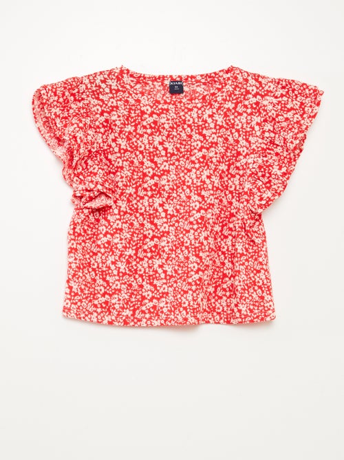 Camiseta de manga corta con volantes y cuello redondo estampada - Kiabi