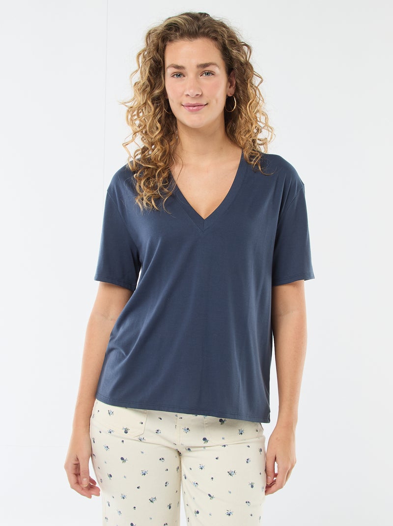 Camiseta de manga corta cuello de pico Azul - Kiabi