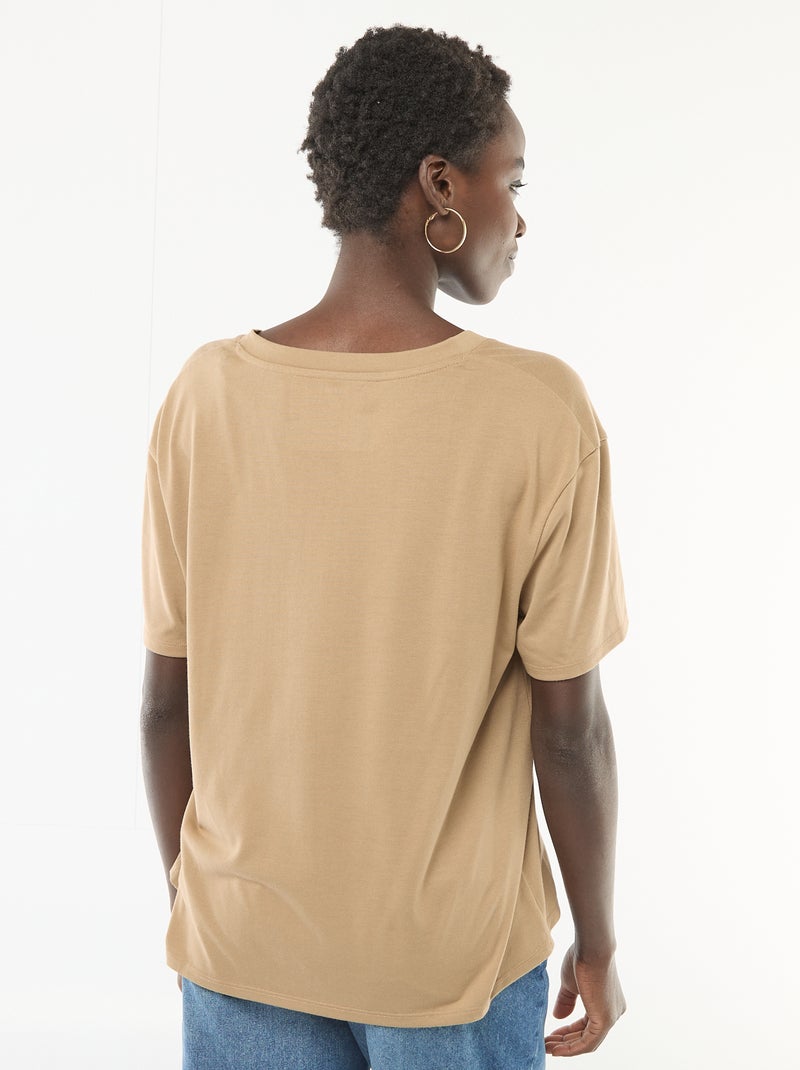 Camiseta de manga corta cuello de pico Beige - Kiabi