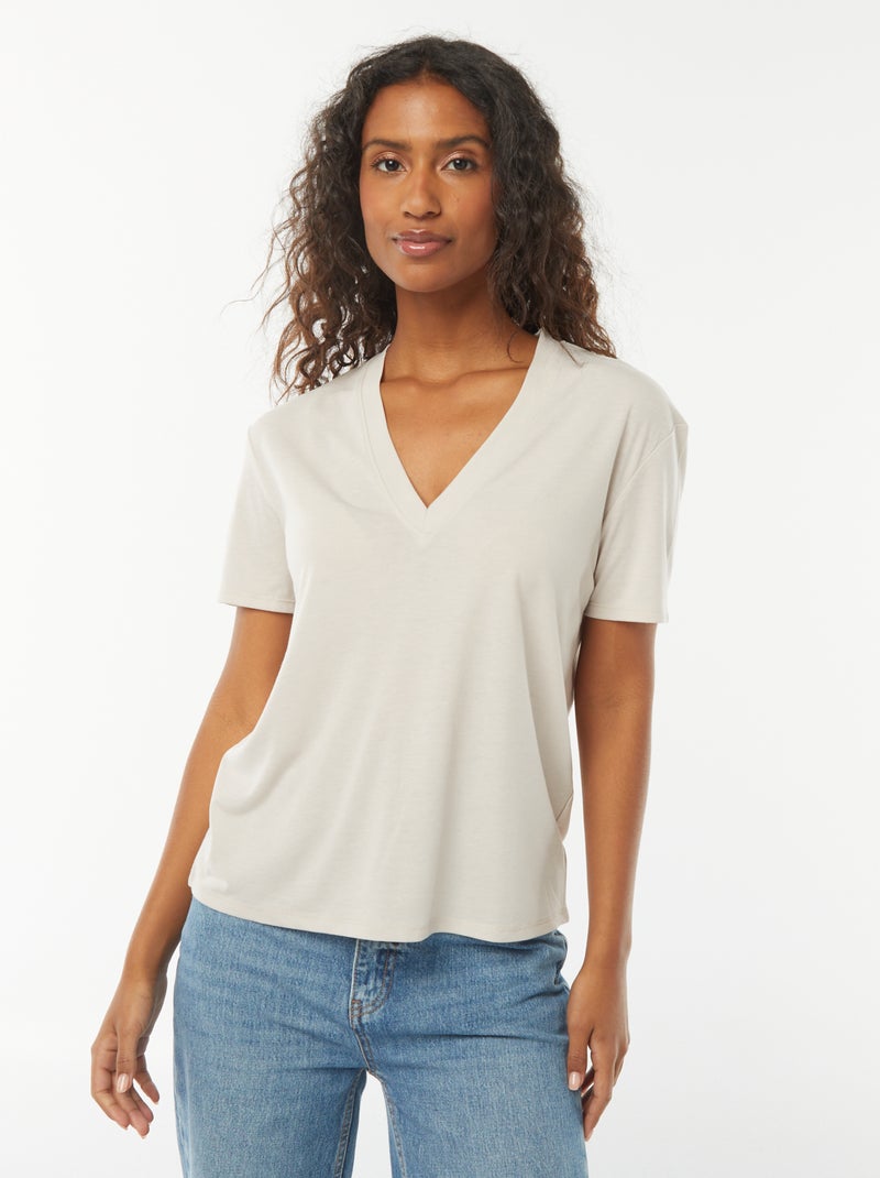 Camiseta de manga corta cuello de pico Gris - Kiabi