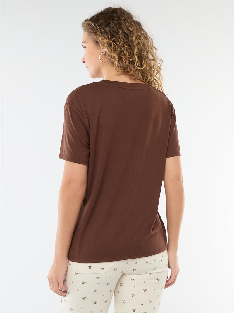 Camiseta de manga corta cuello de pico Marron - Kiabi