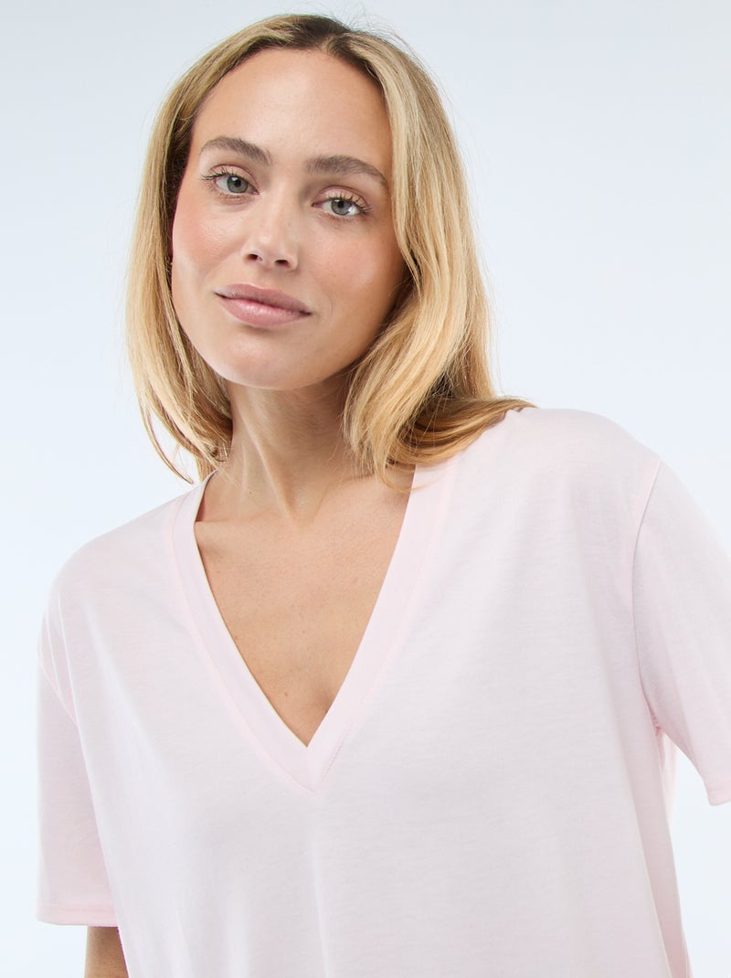 Camiseta de manga corta cuello de pico Rosa - Kiabi