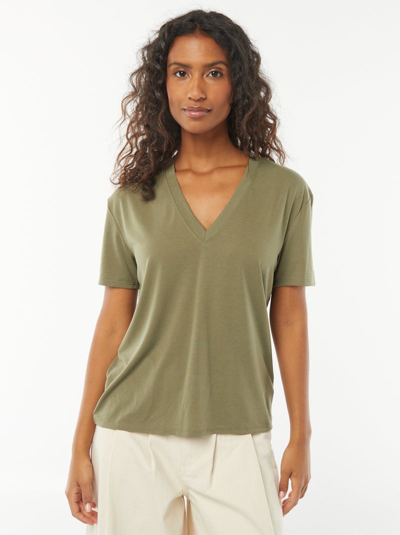 Camiseta de manga corta cuello de pico Verde - Kiabi