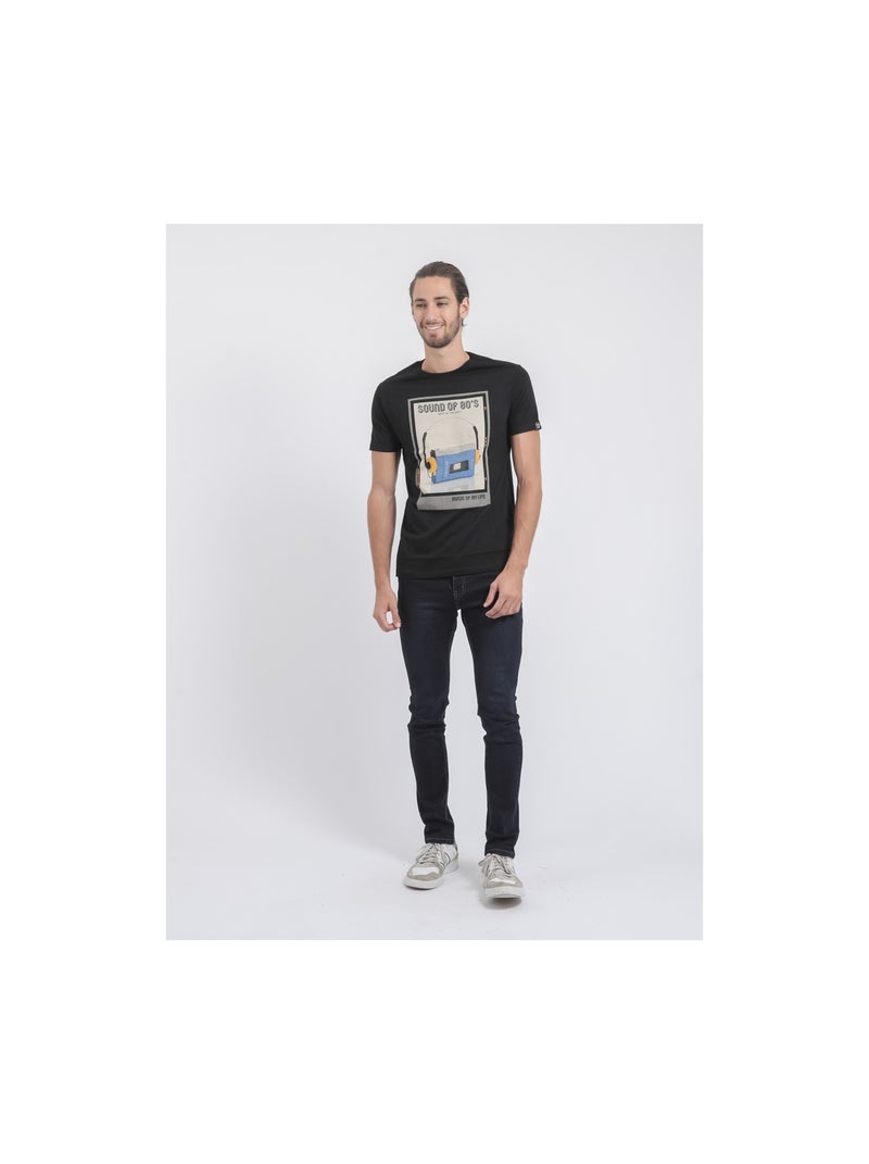Camiseta de manga corta cuello redondo de puro algodón JALSONIC Negro - Kiabi