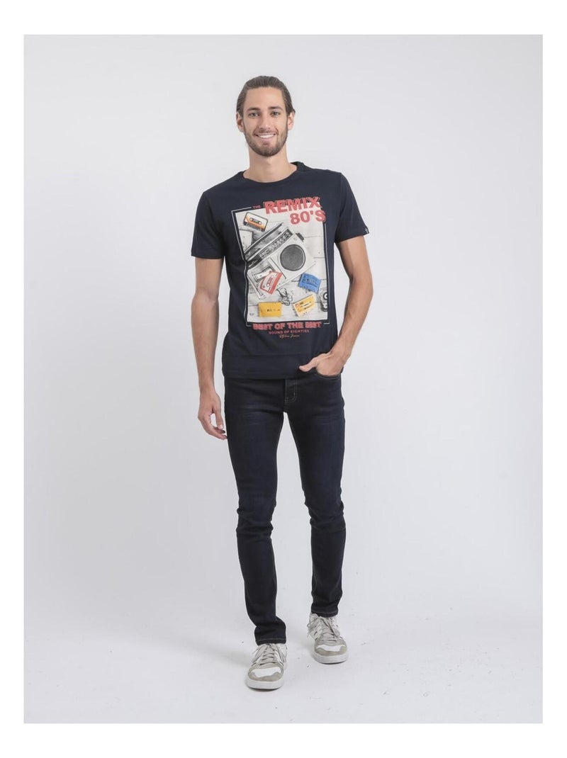 Camiseta de manga corta cuello redondo de puro algodón JAMIX Azul marino - Kiabi