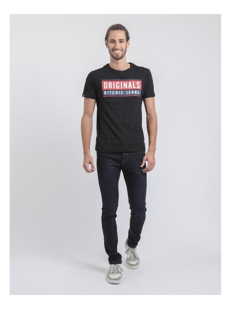 Camiseta de manga corta cuello redondo de puro algodón JANVILLE Negro - Kiabi