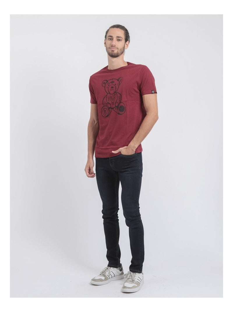 Camiseta de manga corta cuello redondo de puro algodón JIBIDEL Burdeos - Kiabi