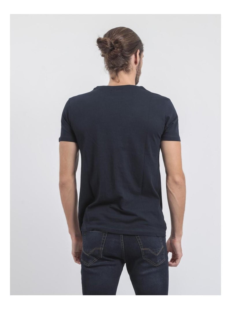 Camiseta de manga corta cuello redondo de puro algodón JONAK Azul marino - Kiabi