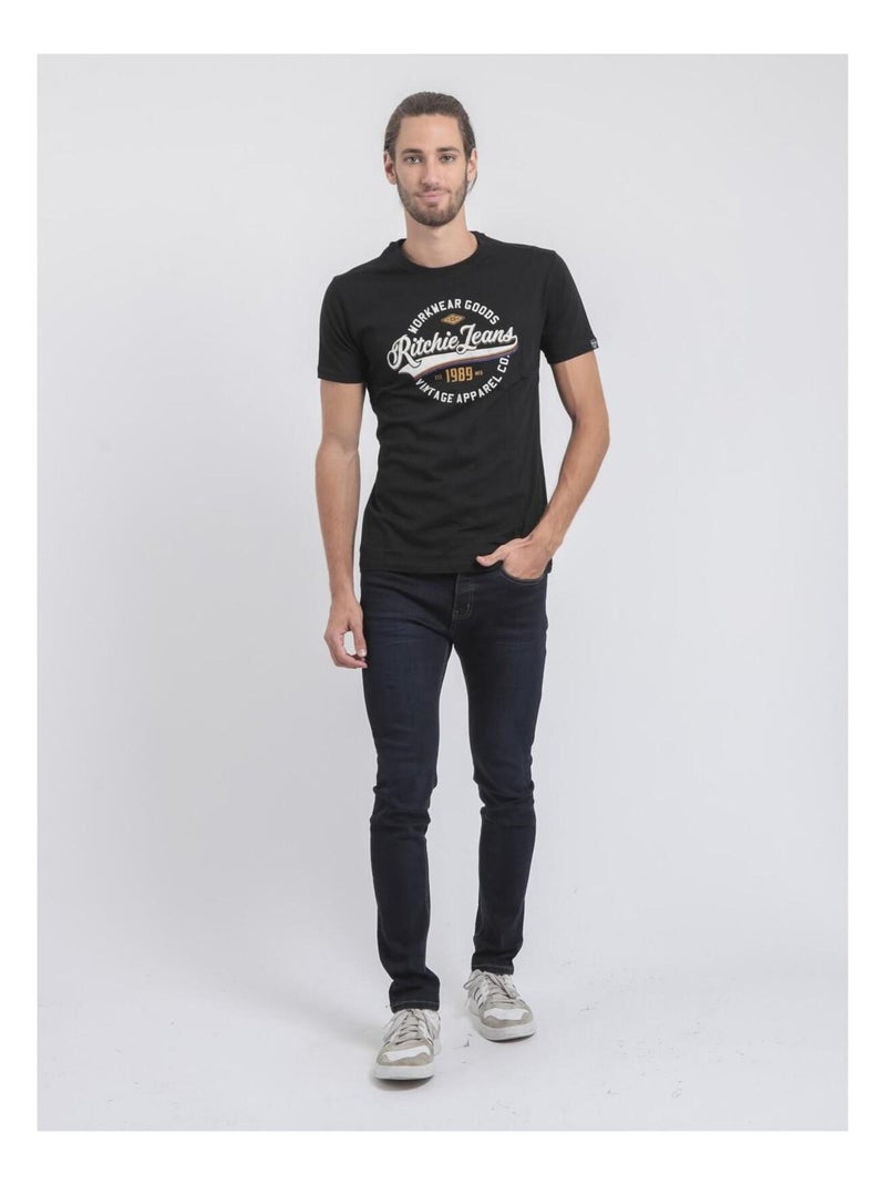 Camiseta de manga corta cuello redondo de puro algodón JONAK Negro - Kiabi