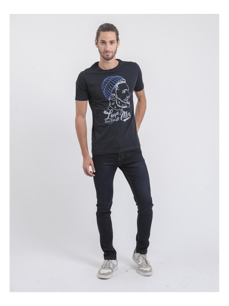 Camiseta de manga corta cuello redondo de puro algodón JOUANCY Azul marino - Kiabi
