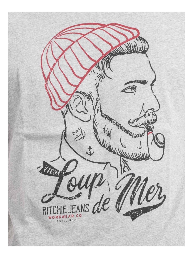 Camiseta de manga corta cuello redondo de puro algodón JOUANCY Gris claro - Kiabi