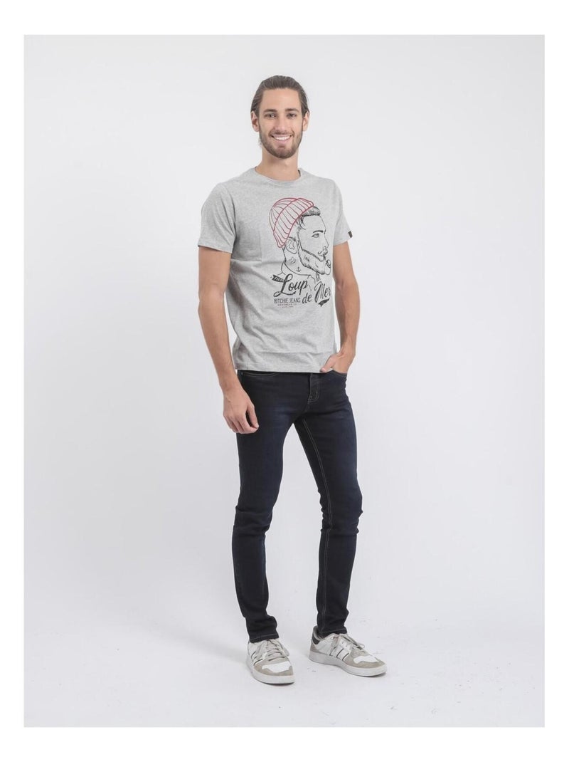 Camiseta de manga corta cuello redondo de puro algodón JOUANCY Gris claro - Kiabi