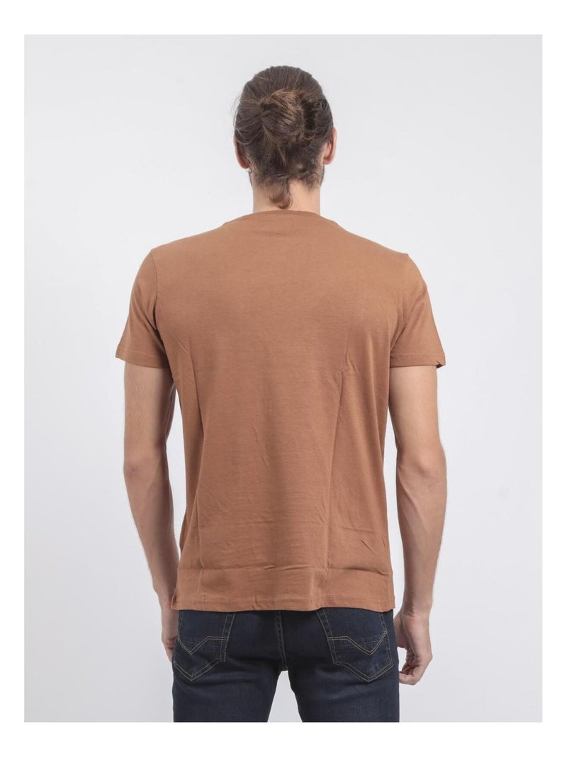 Camiseta de manga corta cuello redondo de puro algodón JOULTIX Marrón glaseado - Kiabi
