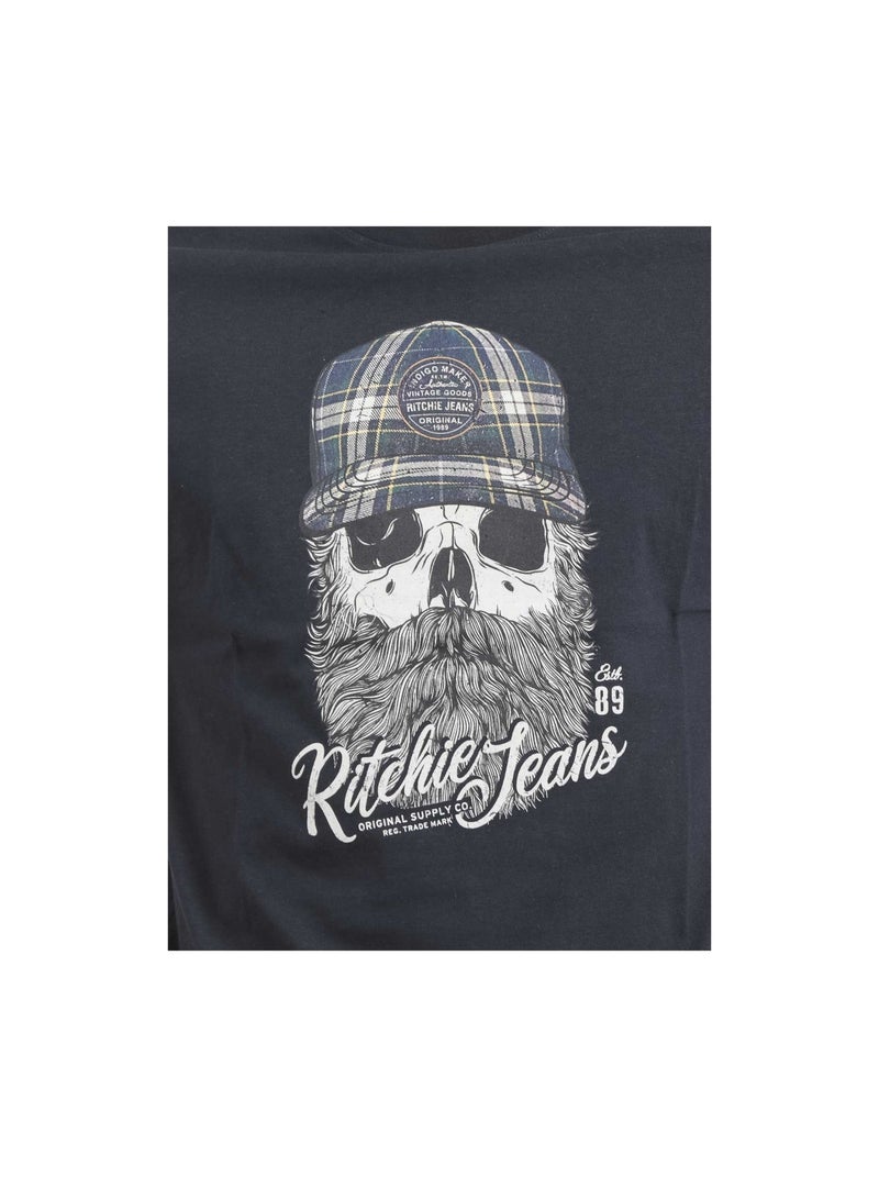 Camiseta de manga corta cuello redondo de puro algodón JUMAX Azul marino - Kiabi