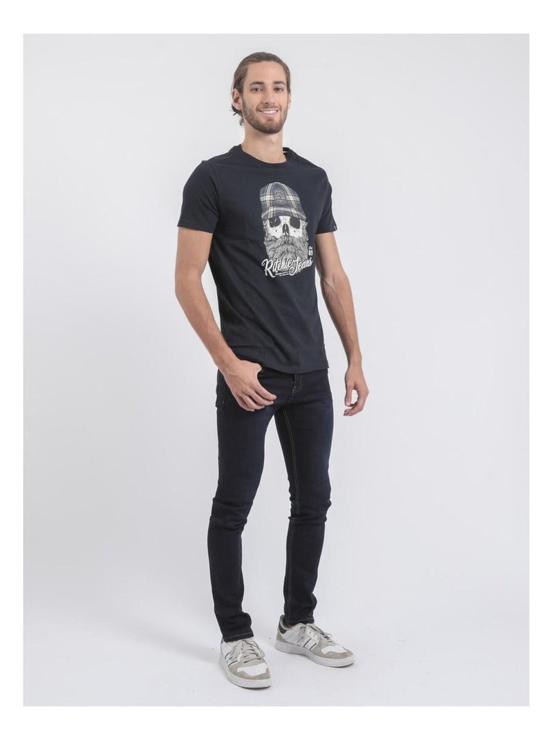 Camiseta de manga corta cuello redondo de puro algodón JUMAX Azul marino - Kiabi