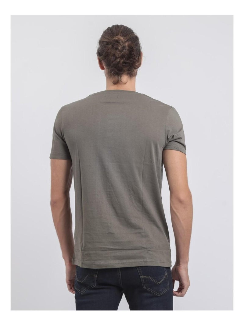 Camiseta de manga corta cuello redondo de puro algodón JUMAX Caqui - Kiabi