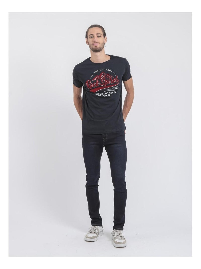 Camiseta de manga corta cuello redondo de puro algodón JUPITOLI Azul marino - Kiabi