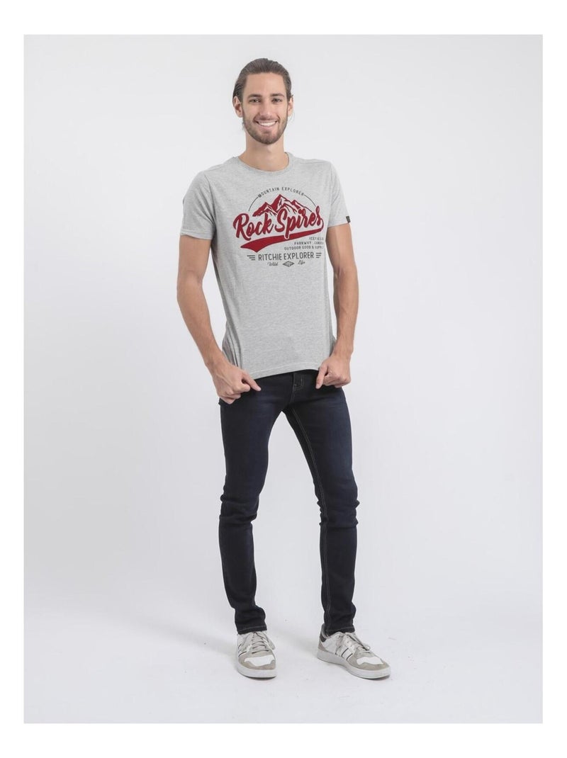 Camiseta de manga corta cuello redondo de puro algodón JUPITOLI Gris - Kiabi