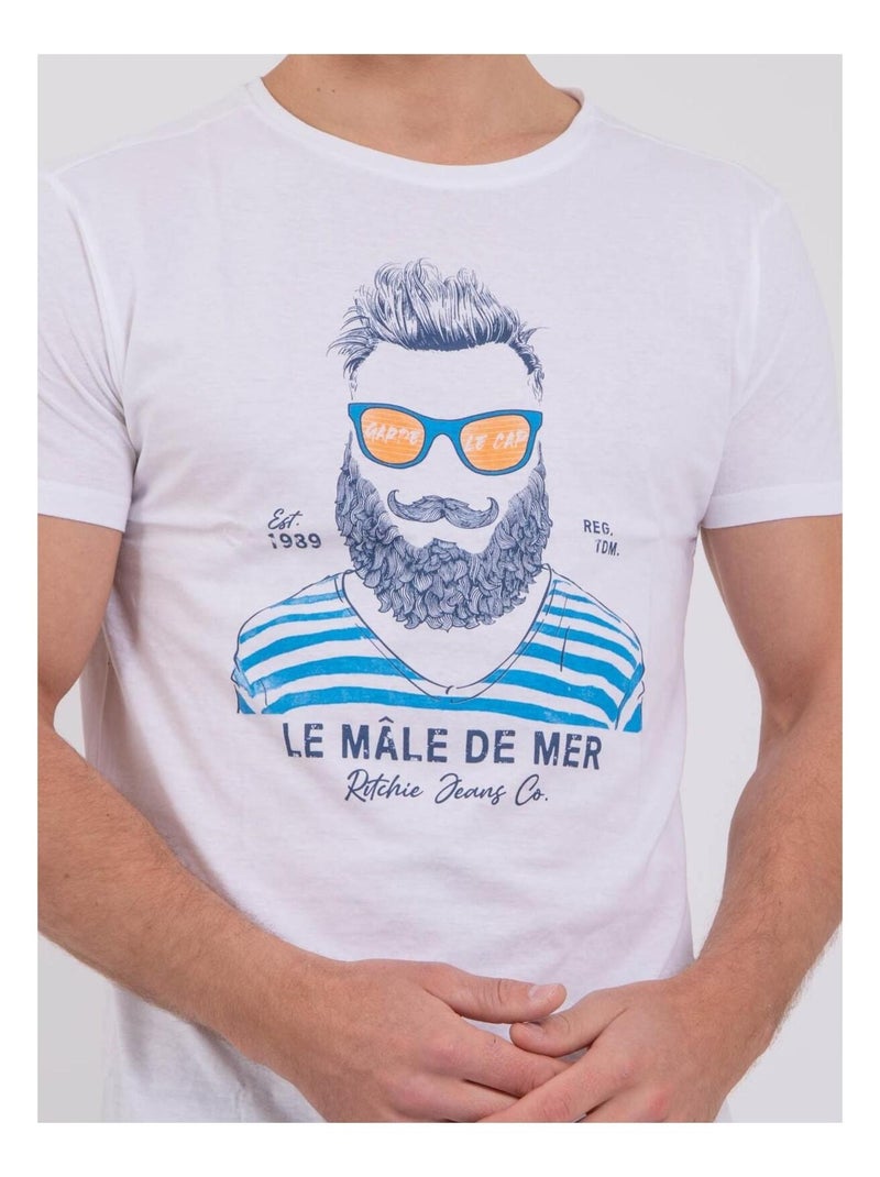 Camiseta de manga corta cuello redondo de puro algodón NABARZU Blanco - Kiabi