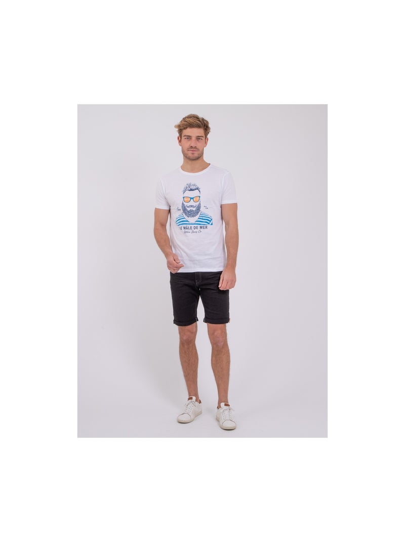 Camiseta de manga corta cuello redondo de puro algodón NABARZU Blanco - Kiabi
