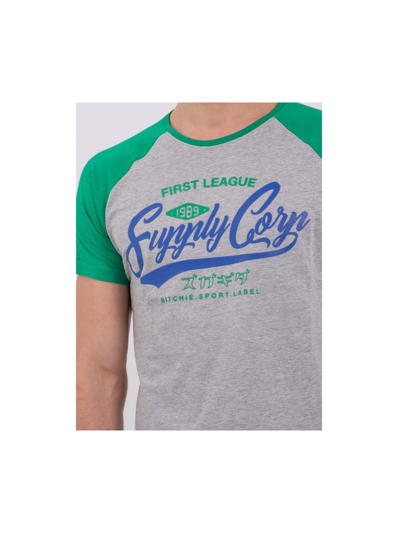 Camiseta de manga corta cuello redondo de puro algodón NECHIN Verde - Kiabi