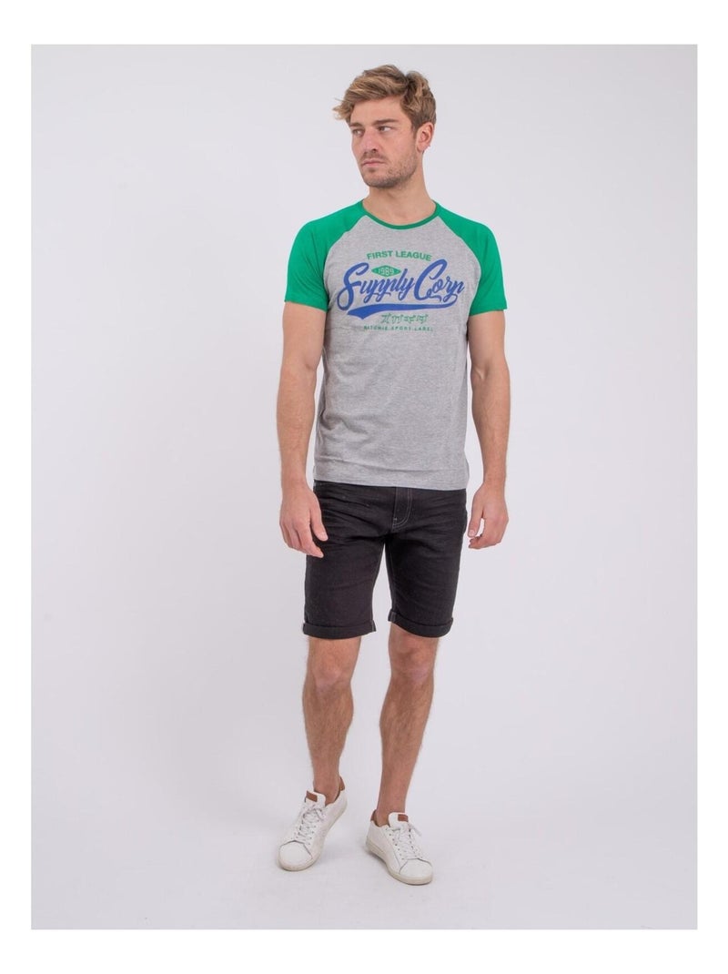 Camiseta de manga corta cuello redondo de puro algodón NECHIN Verde - Kiabi