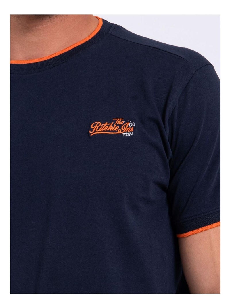 Camiseta de manga corta cuello redondo de puro algodón NENABAR Azul marino - Kiabi