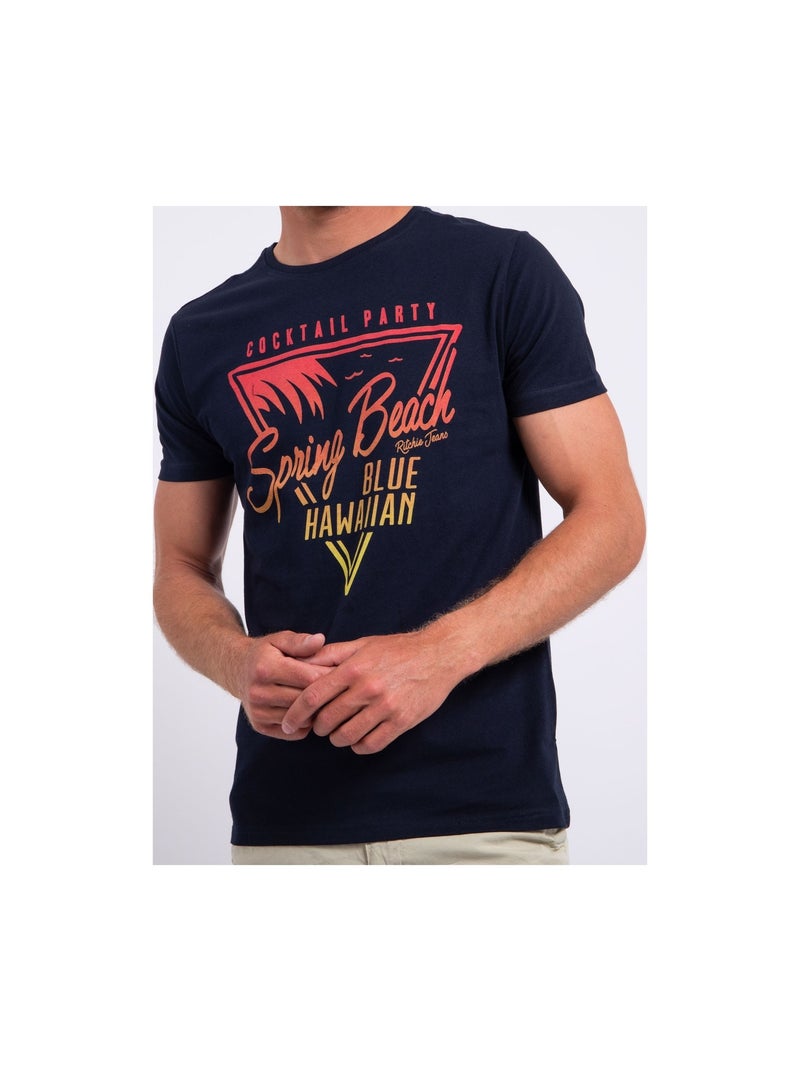 Camiseta de manga corta cuello redondo de puro algodón NOCLARK Azul marino - Kiabi