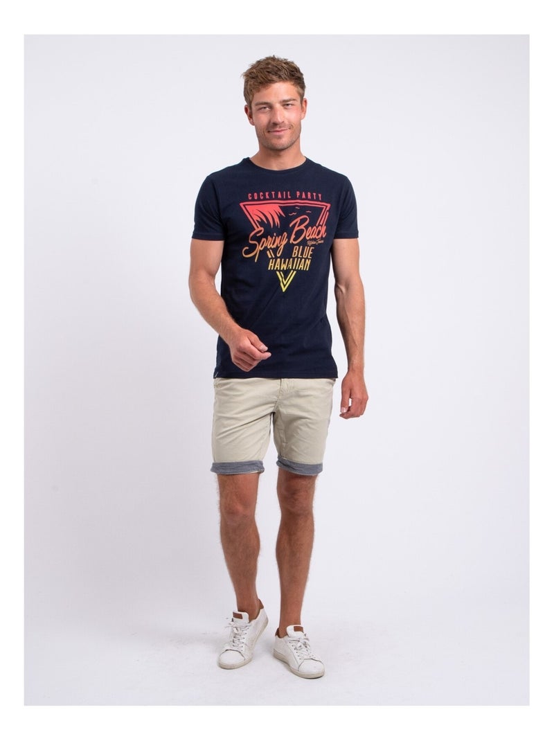Camiseta de manga corta cuello redondo de puro algodón NOCLARK Azul marino - Kiabi