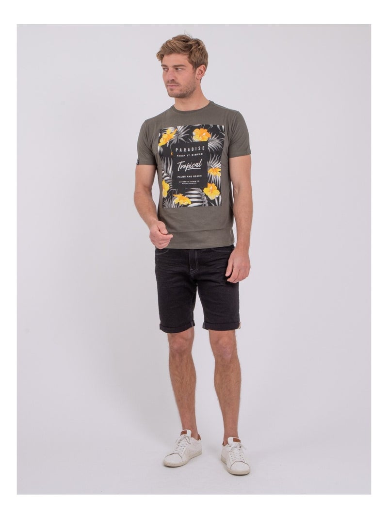 Camiseta de manga corta cuello redondo de puro algodón NOCTAVIO Caqui - Kiabi