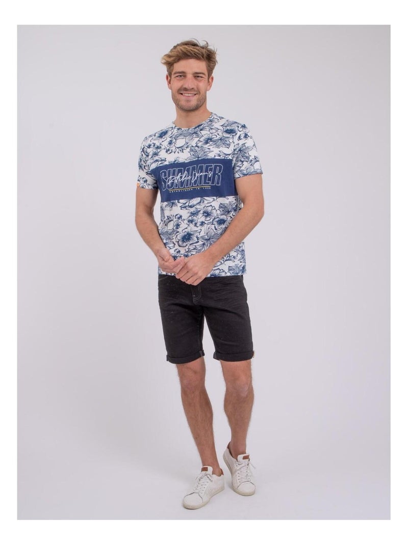 Camiseta de manga corta cuello redondo de puro algodón NOLIBA Azul - Kiabi