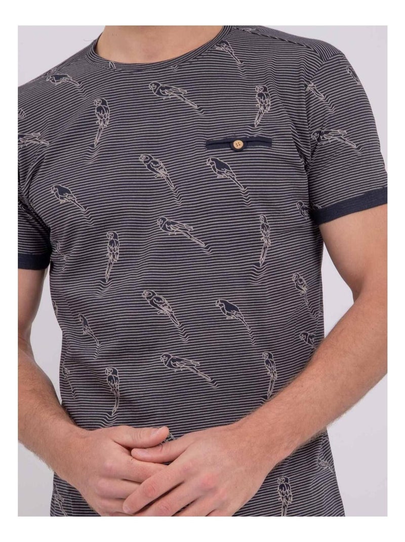 Camiseta de manga corta cuello redondo de puro algodón NOMITAX Azul marino - Kiabi