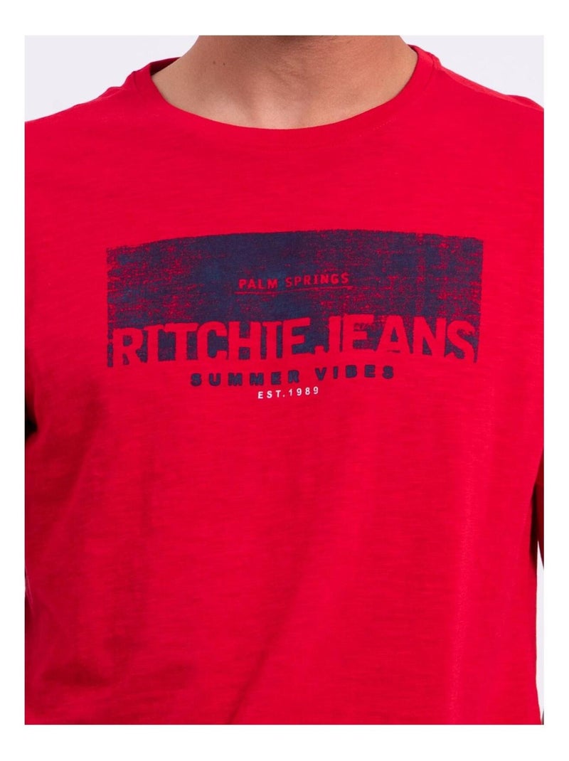 Camiseta de manga corta cuello redondo de puro algodón NOTELOX Rojo - Kiabi