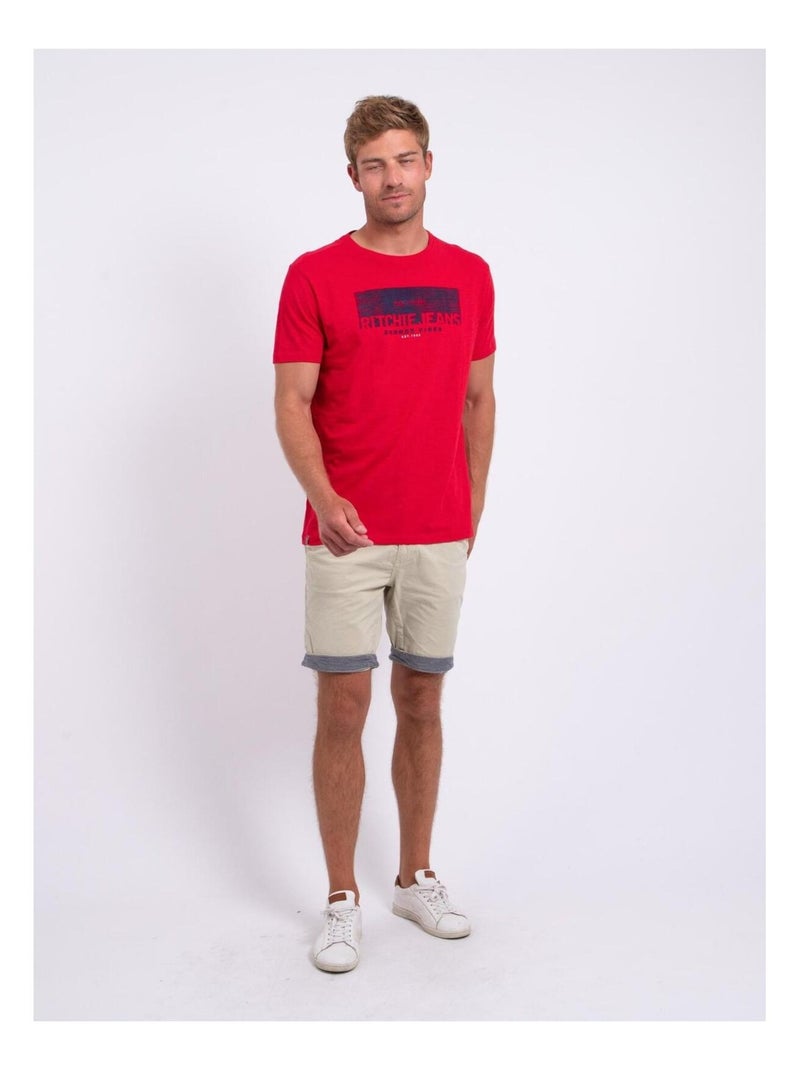 Camiseta de manga corta cuello redondo de puro algodón NOTELOX Rojo - Kiabi