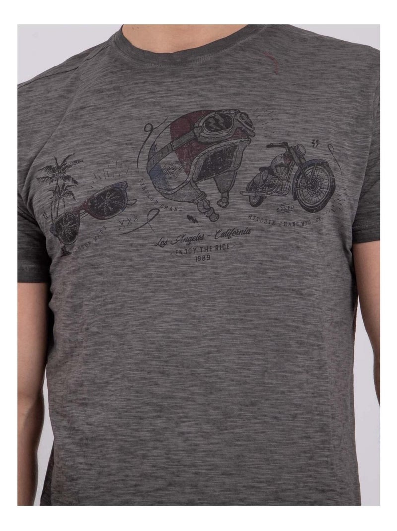 Camiseta de manga corta cuello redondo de puro algodón NOUMARTY Gris - Kiabi